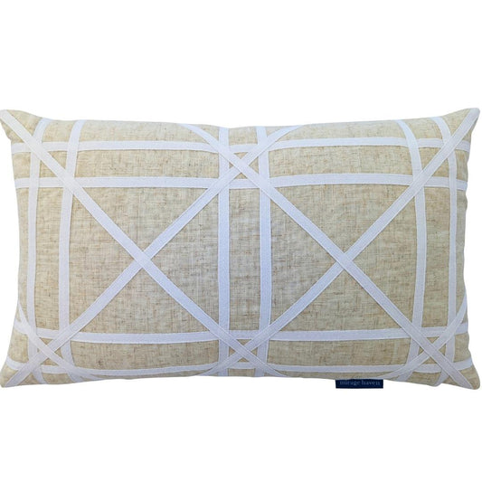 TORBAY Linen and White Crosses Cushion Cover | Mirage Haven 