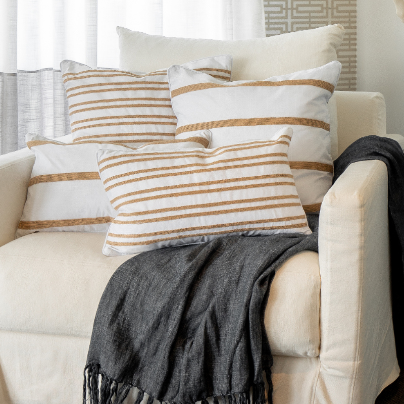 INDEE White and Hemp Double Stripe Cushion Cover | Mirage Haven  