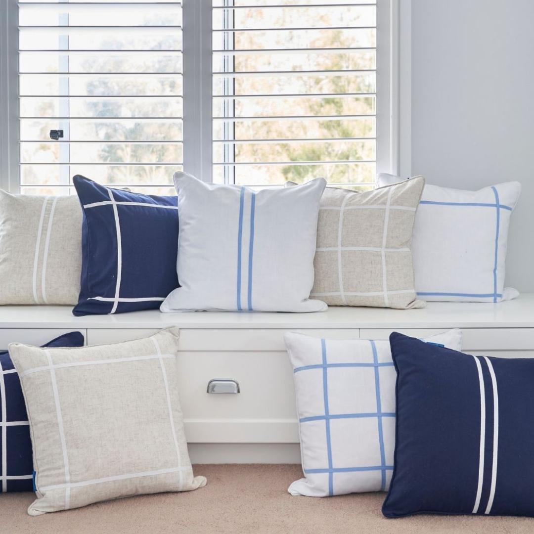 VISTA Twin Stripe Blue and White Cushion Cover | Mirage Haven 