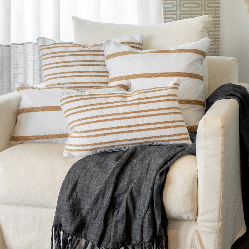 INDEE White and Hemp Multi Stripe Cushion Cover | Mirage Haven I 