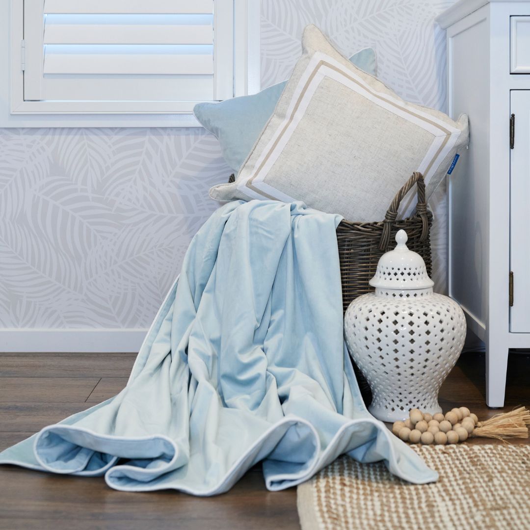 Sky Blue Plush Luxury Velvet Throw | Mirage Haven 