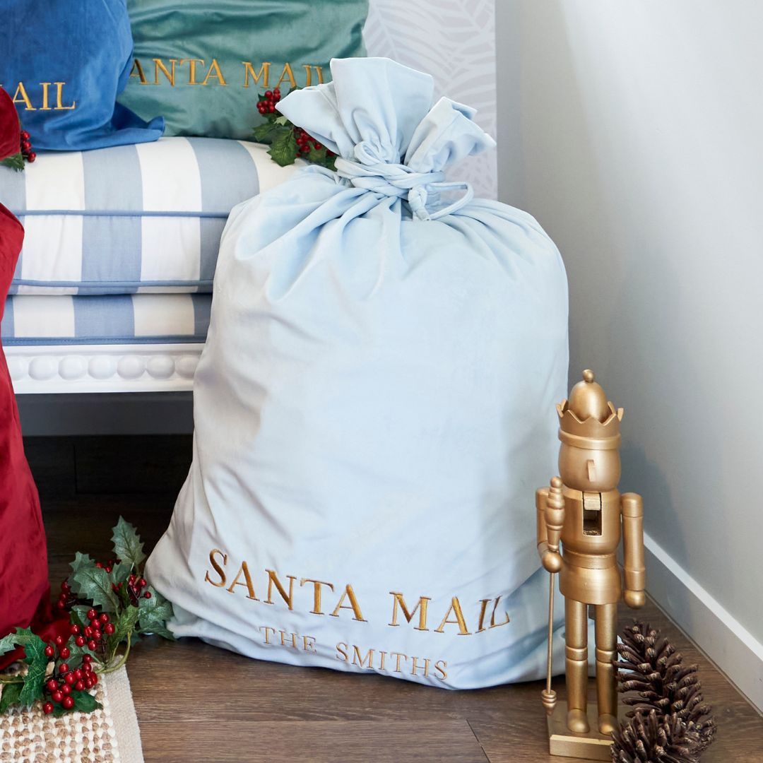 Luxury Personalised Velvet Santa Sack Sky Blue | Mirage Haven 