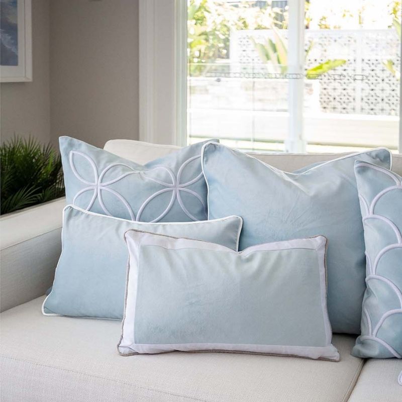GRANGE Sky Blue Velvet White Cushion | Mirage Haven 