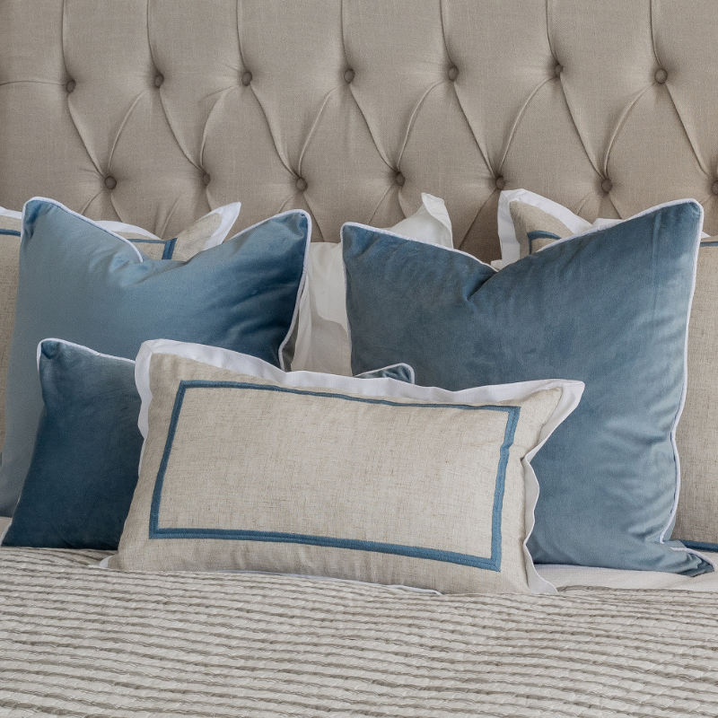 JERUK Duck Egg Blue Flange Linen Cushion Cover | Mirage Haven  