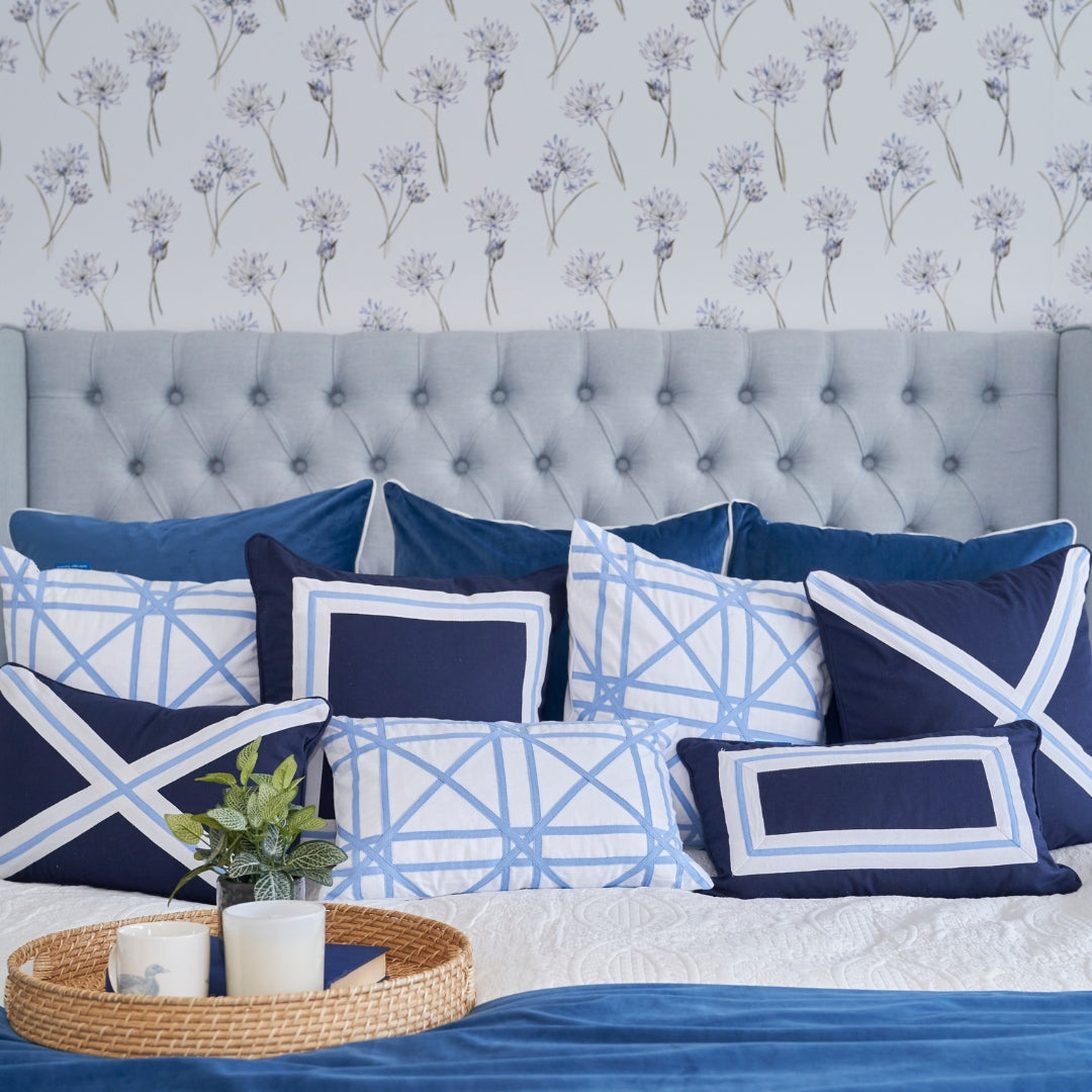 AVALON Dark Blue Border Cushion Cover | Mirage Haven 