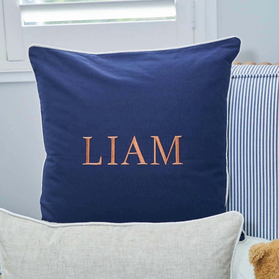 Dark Blue Personalised Name Kids Cushion Cover | Mirage Haven 