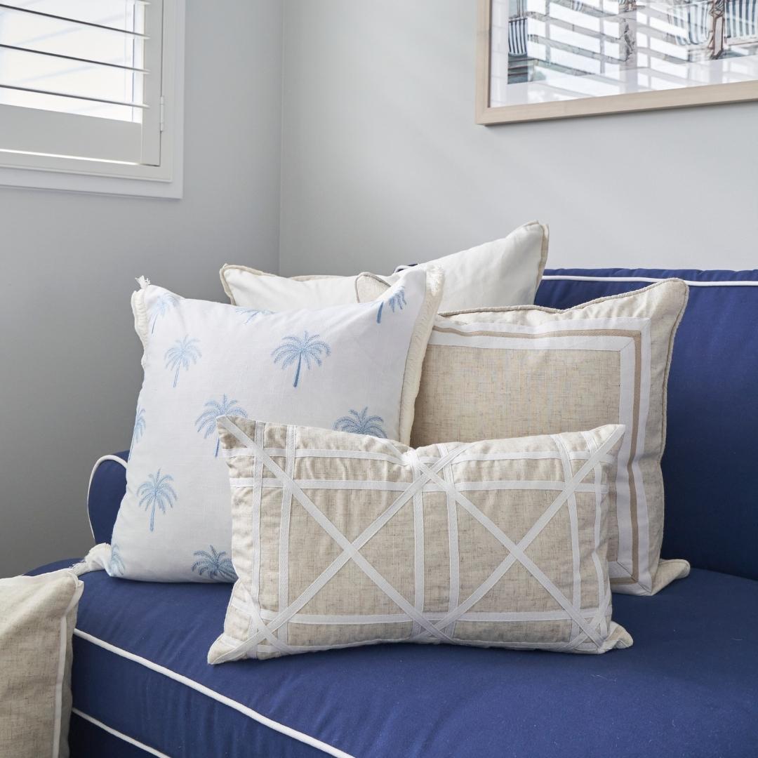 TORBAY Linen and White Crosses Cushion Cover | Mirage Haven 