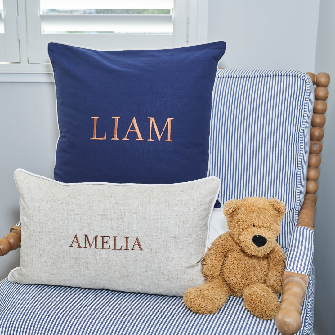 Dark Blue Personalised Name Kids Cushion Cover | Mirage Haven 