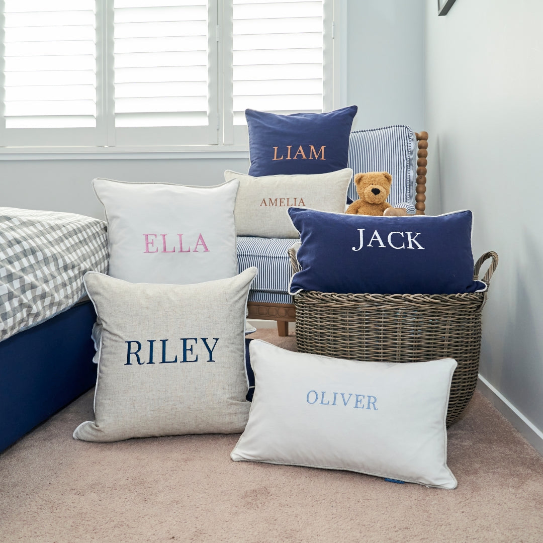 White Personalised Name Kids Cushion Cover | Mirage Haven 