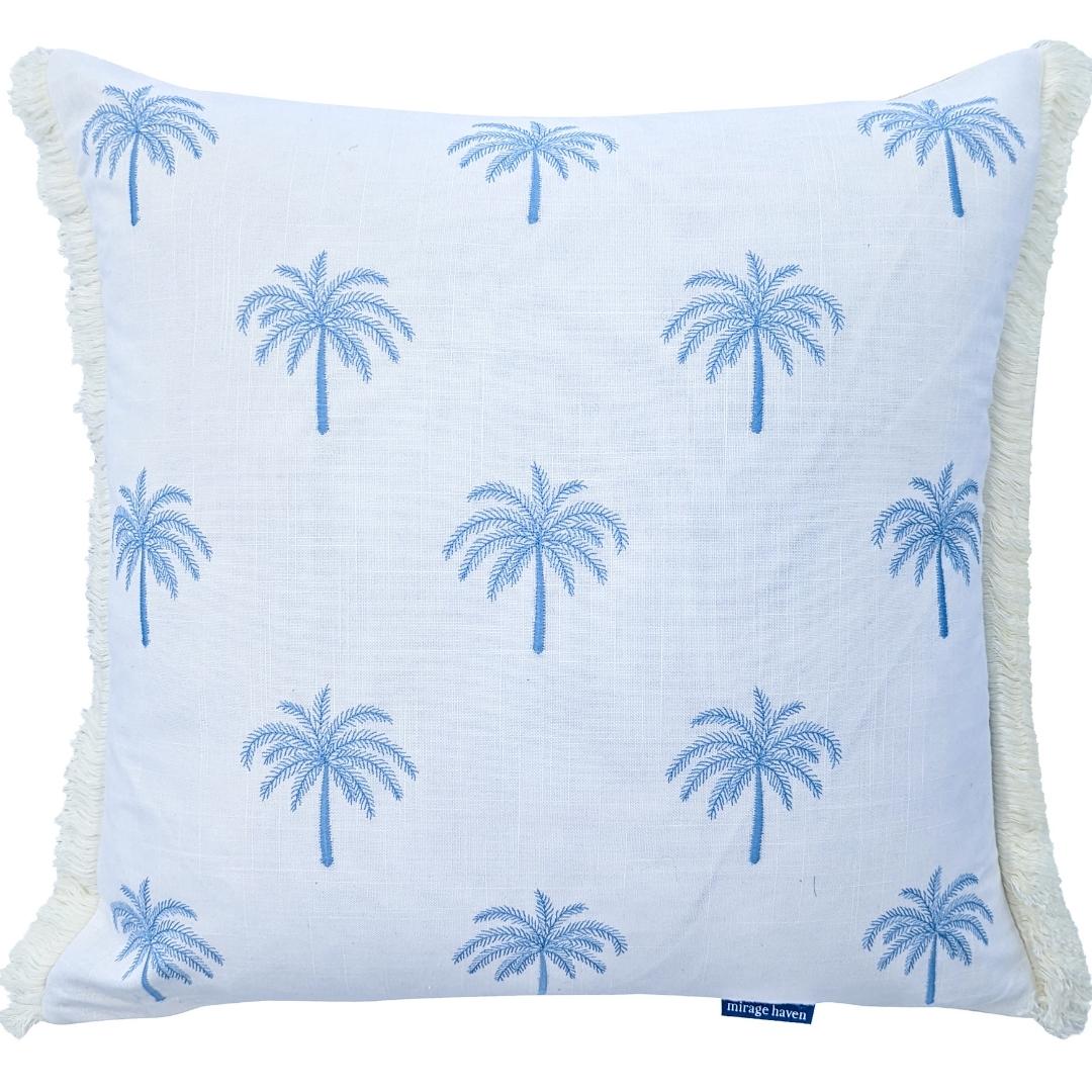 Light Blue and White Palm Tree Cushion Cover | Mirage Haven 