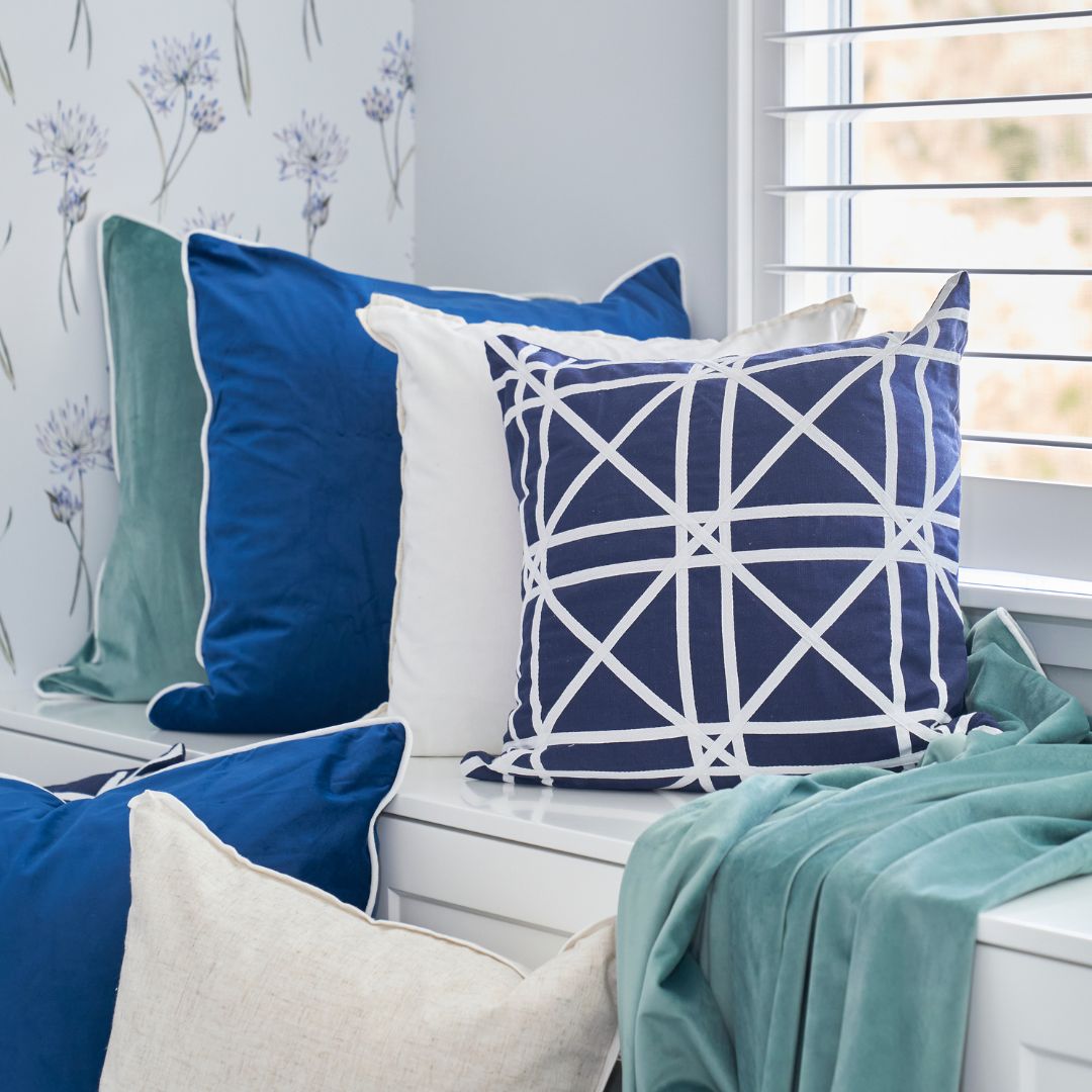 TORBAY Dark Blue and White Crosses Cushion Cover | Mirage Haven 