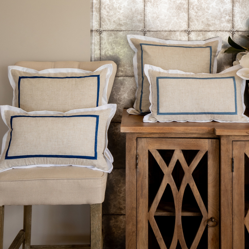 JERUK Dark Blue Flange Linen Cushion Cover | Mirage Haven  