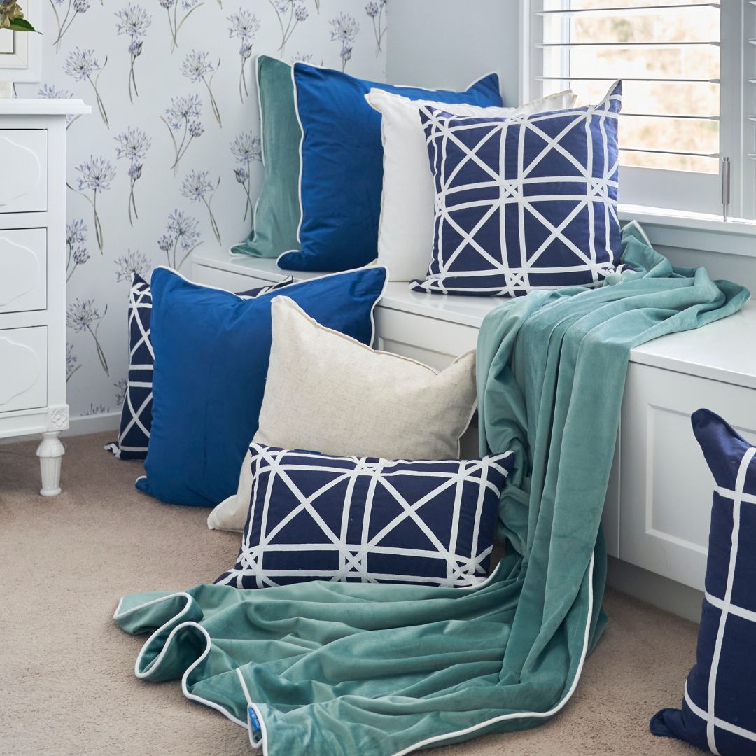 TORBAY Dark Blue and White Crosses Cushion Cover | Mirage Haven 