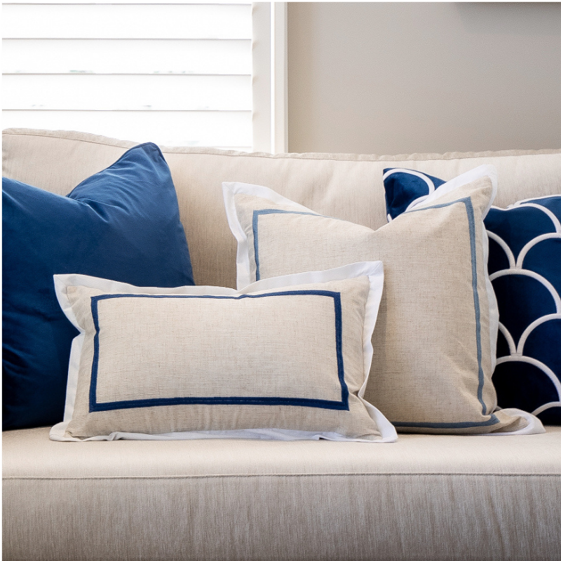 JERUK Dark Blue Flange Linen Cushion Cover | Mirage Haven  