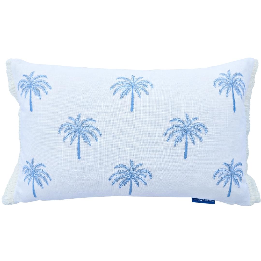 Light Blue and White Palm Tree Cushion Cover | Mirage Haven 