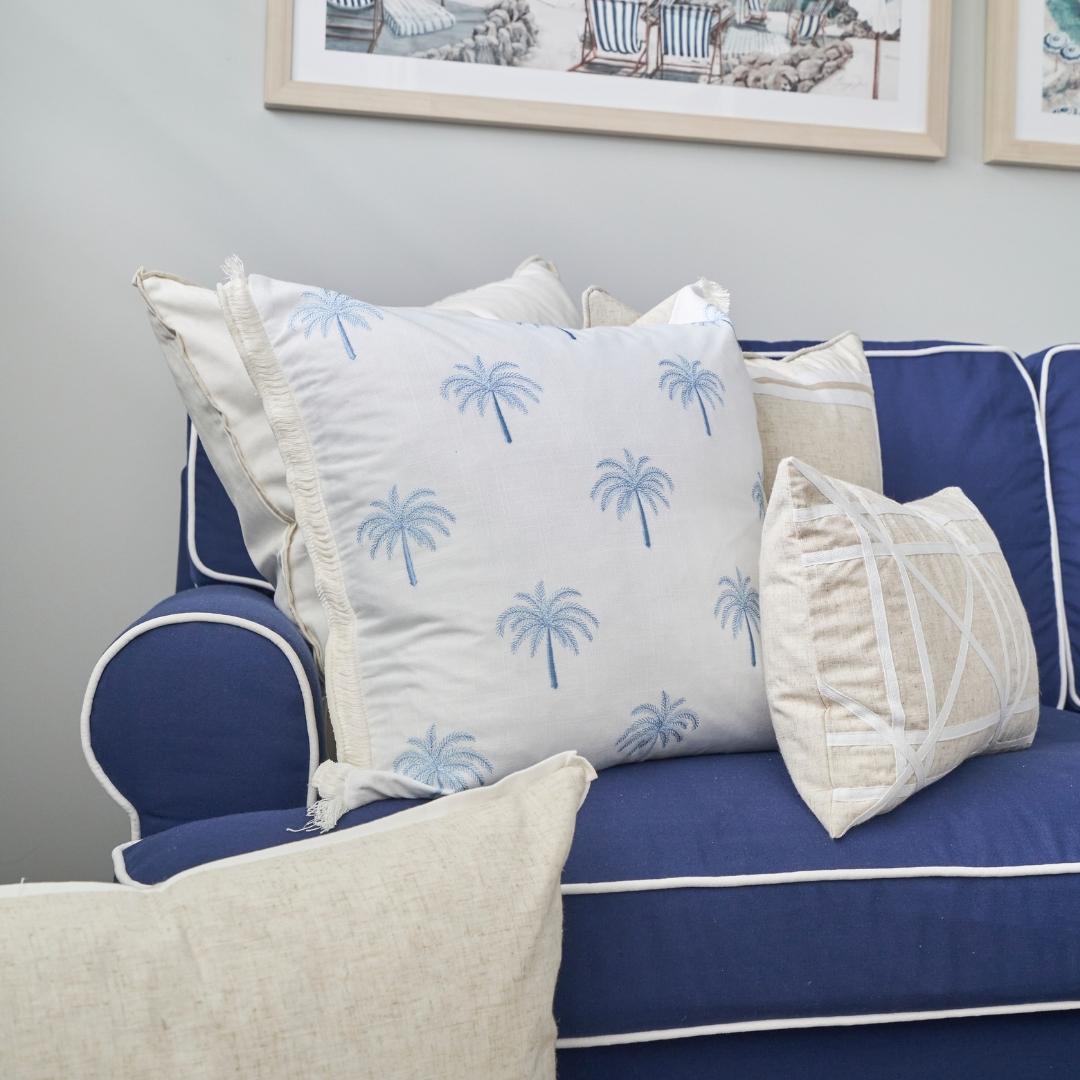 Light Blue and White Palm Tree Cushion Cover | Mirage Haven 
