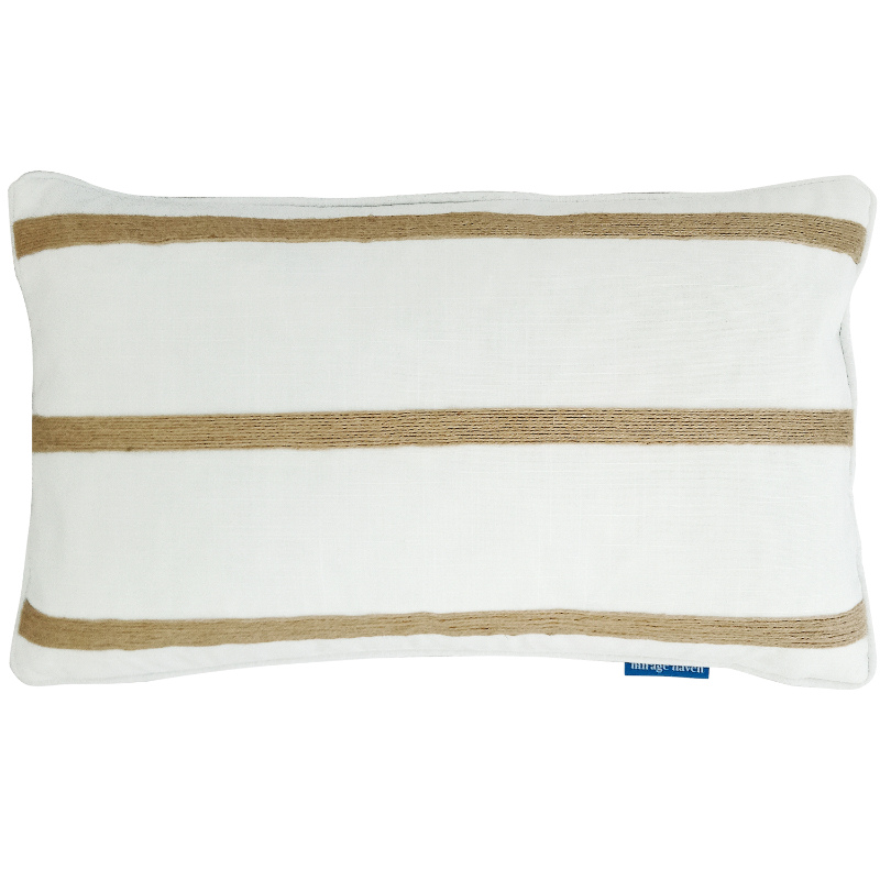 INDEE White and Hemp Triple Stripe Cushion Cover | Mirage Haven  