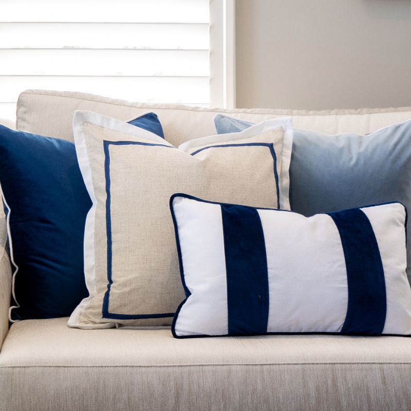 JERUK Dark Blue Flange Linen Cushion Cover | Mirage Haven  