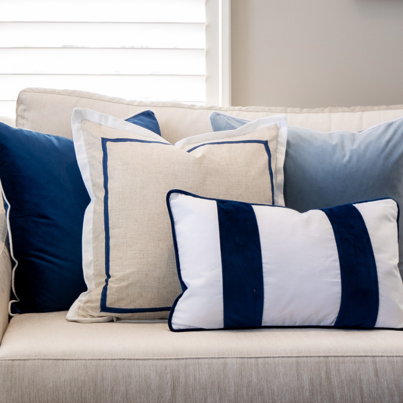 JERUK Dark Blue Flange Linen Cushion Cover | Mirage Haven