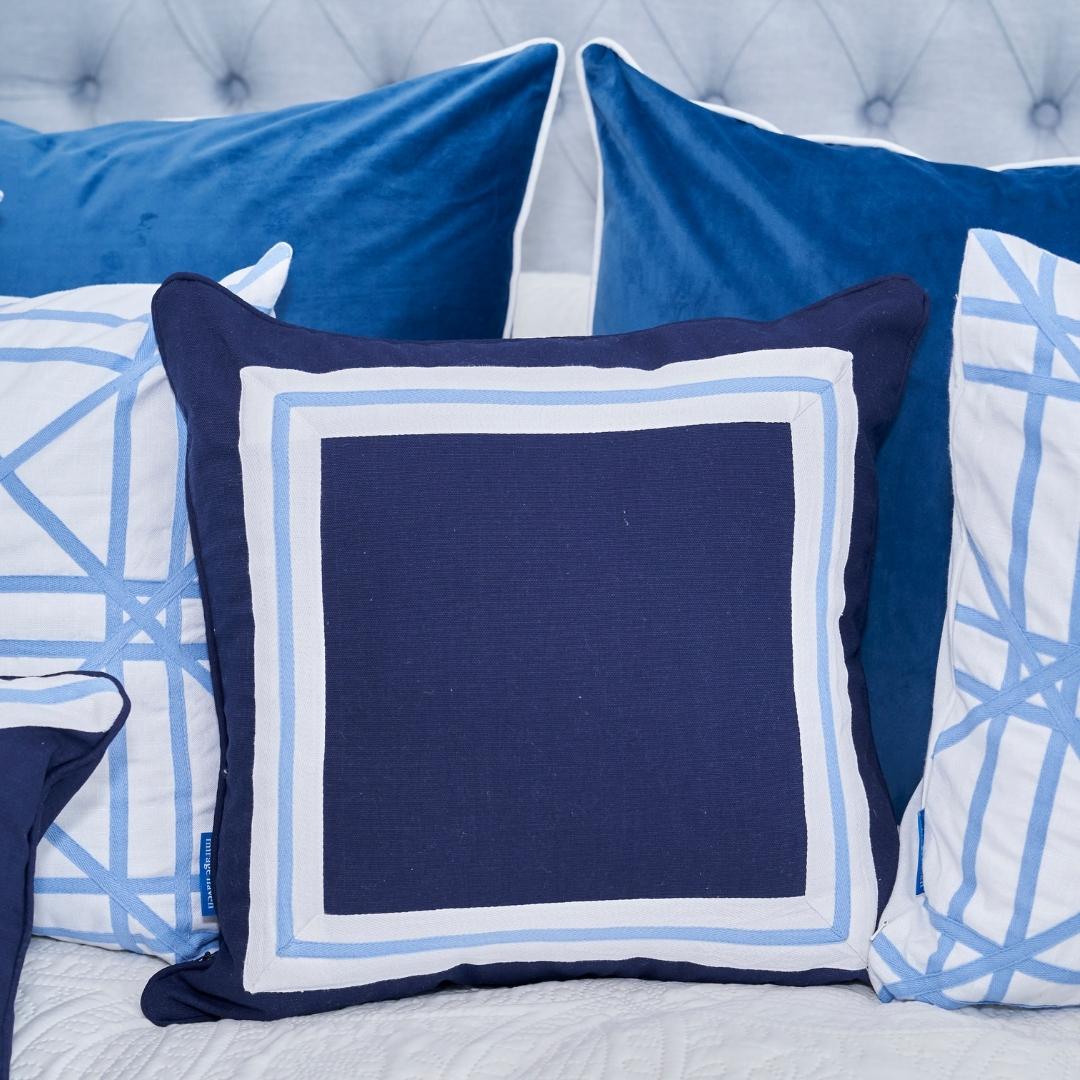 AVALON Dark Blue Border Cushion Cover | Mirage Haven 