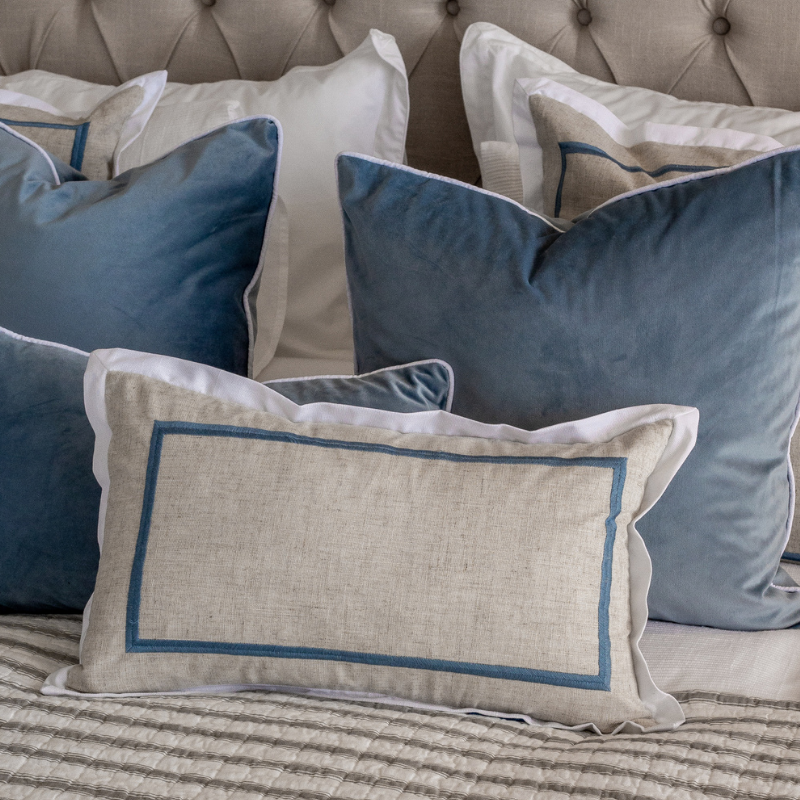 JERUK Duck Egg Blue Flange Linen Cushion Cover | Mirage Haven  