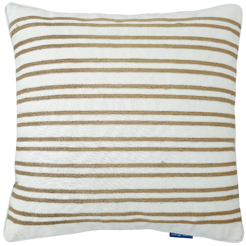 INDEE White and Hemp Double Stripe Cushion Cover | Mirage Haven  