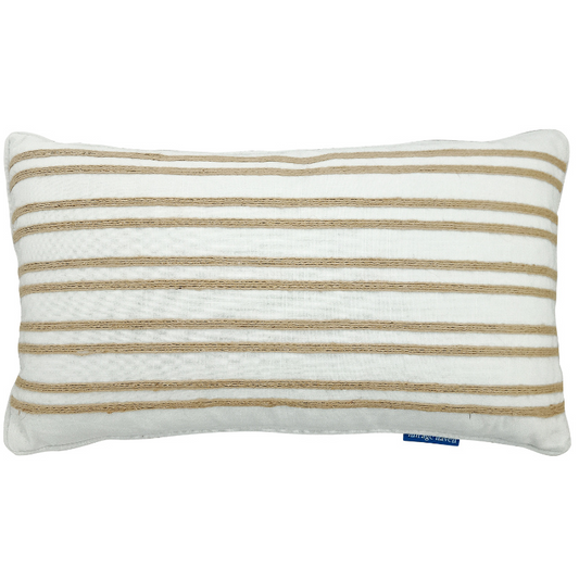 INDEE White and Hemp Double Stripe Cushion Cover | Mirage Haven  