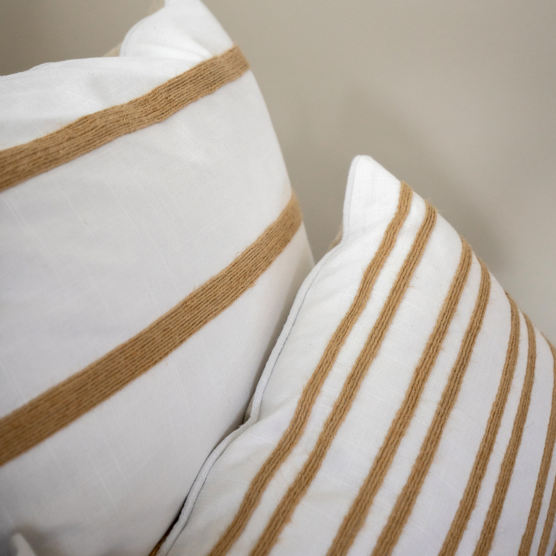 INDEE White and Hemp Double Stripe Cushion Cover | Mirage Haven  