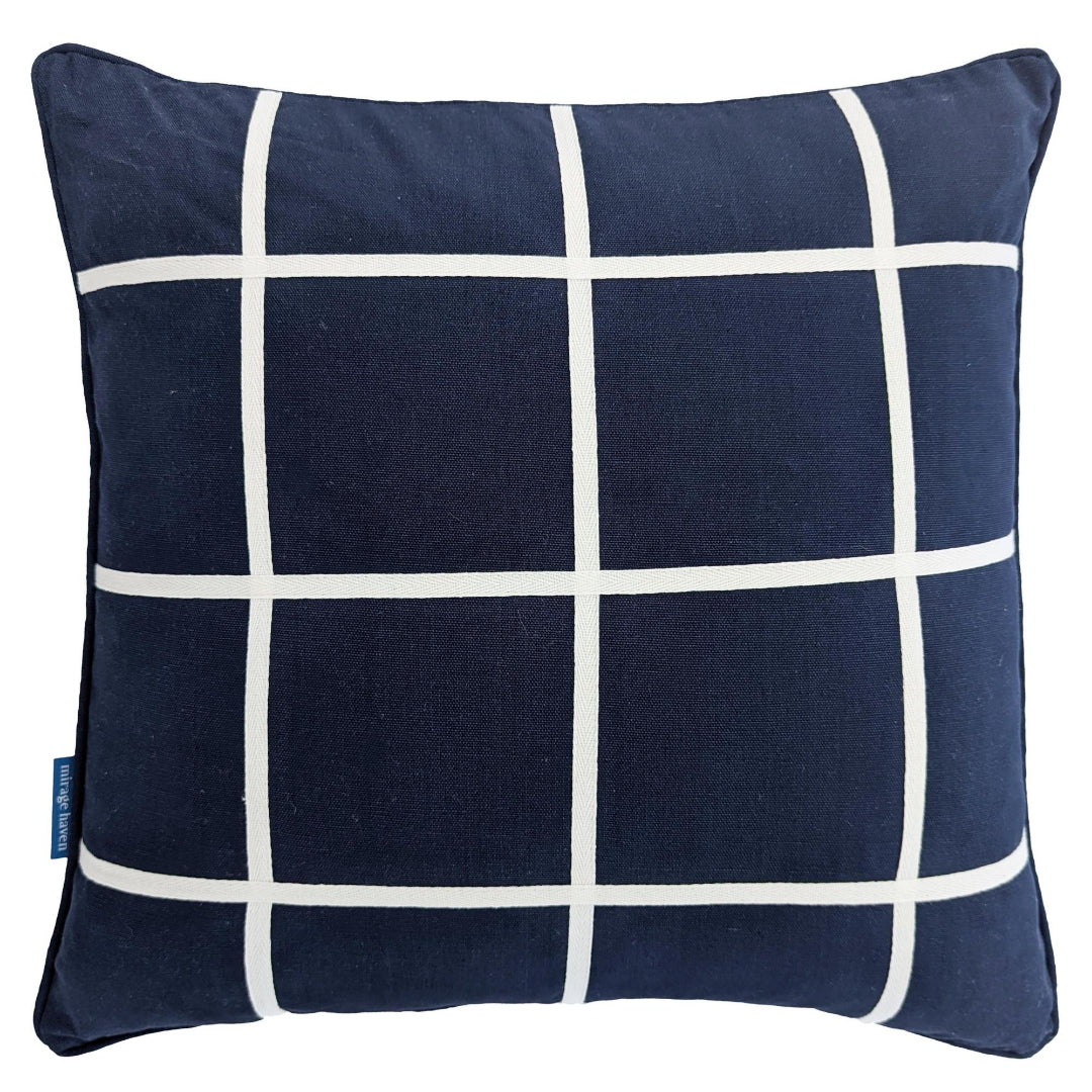 VISTA Dark Blue and White Windowpane Cushion Cover | Mirage Haven 