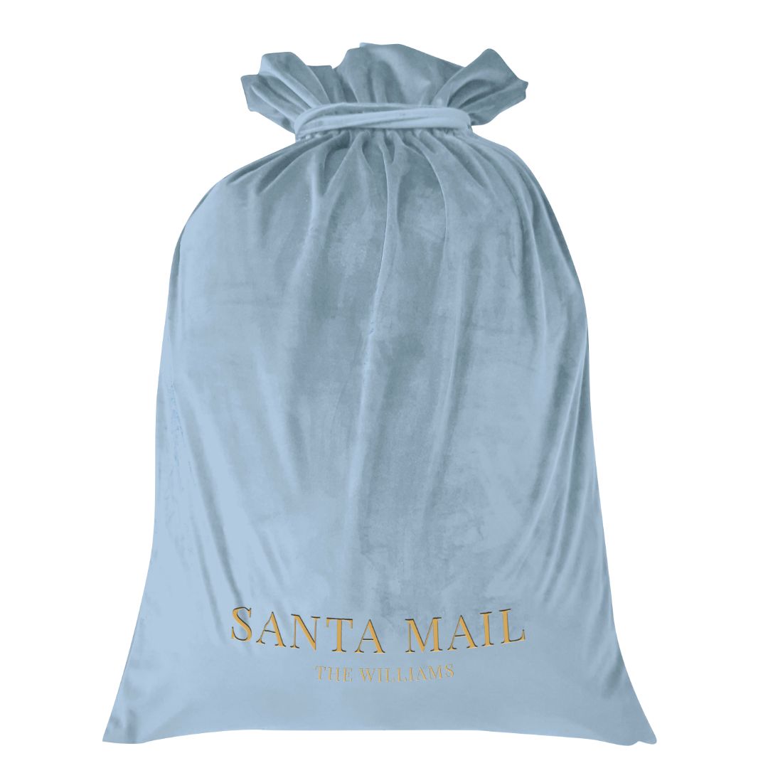 Luxury Personalised Velvet Santa Sack Duck Egg Blue | Mirage Haven 