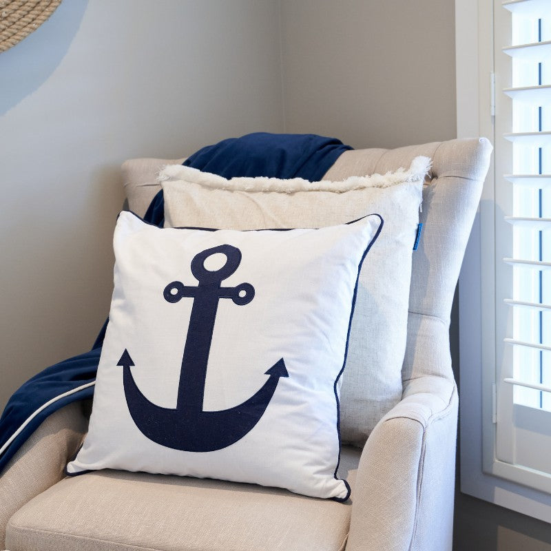 Anchor Dark Blue and White Kids Cushion Cover | Mirage Haven 