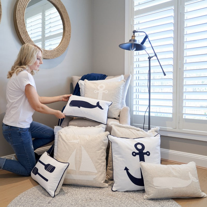Oars Dark Blue and White Kids Cushion Cover | Mirage Haven 