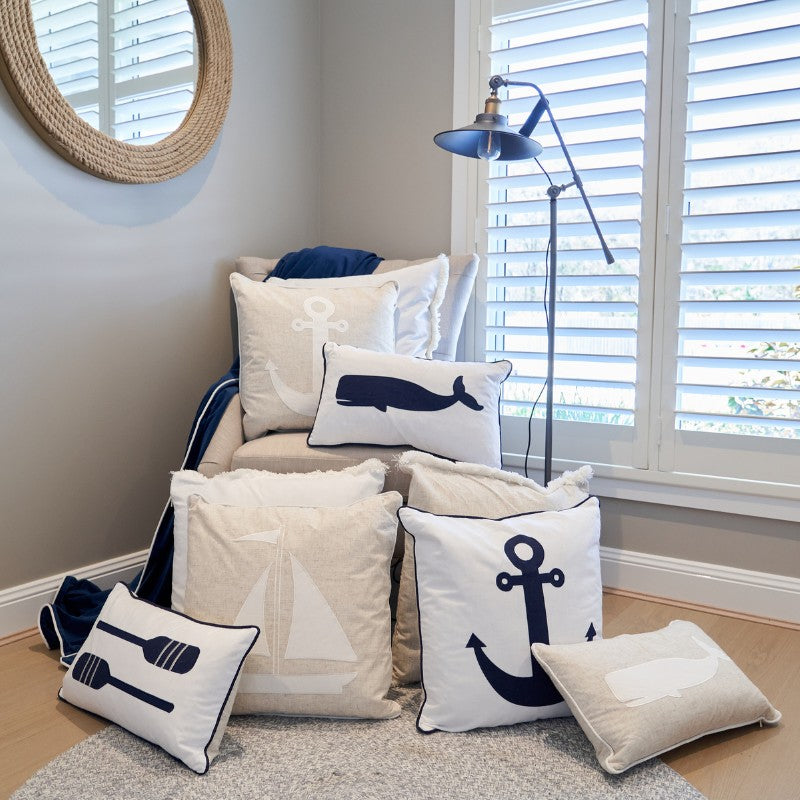 Oars Dark Blue and White Kids Cushion Cover | Mirage Haven 