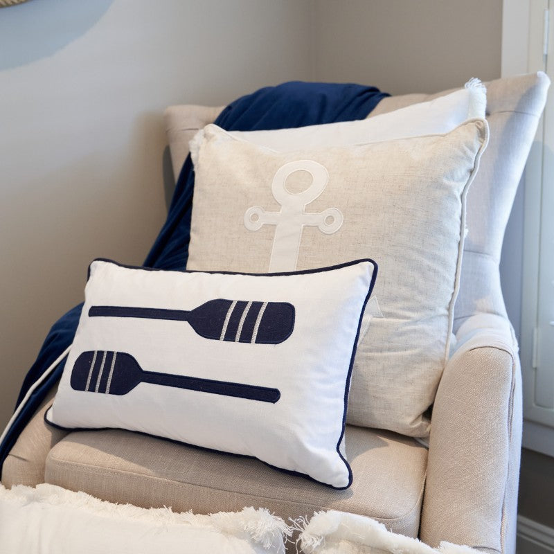 Oars Dark Blue and White Kids Cushion Cover | Mirage Haven 