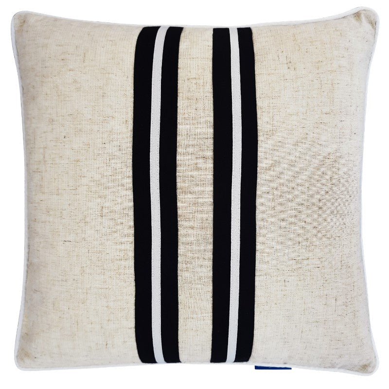 MILROY Black Stripes and Silver Jute Cushion | Mirage Haven 