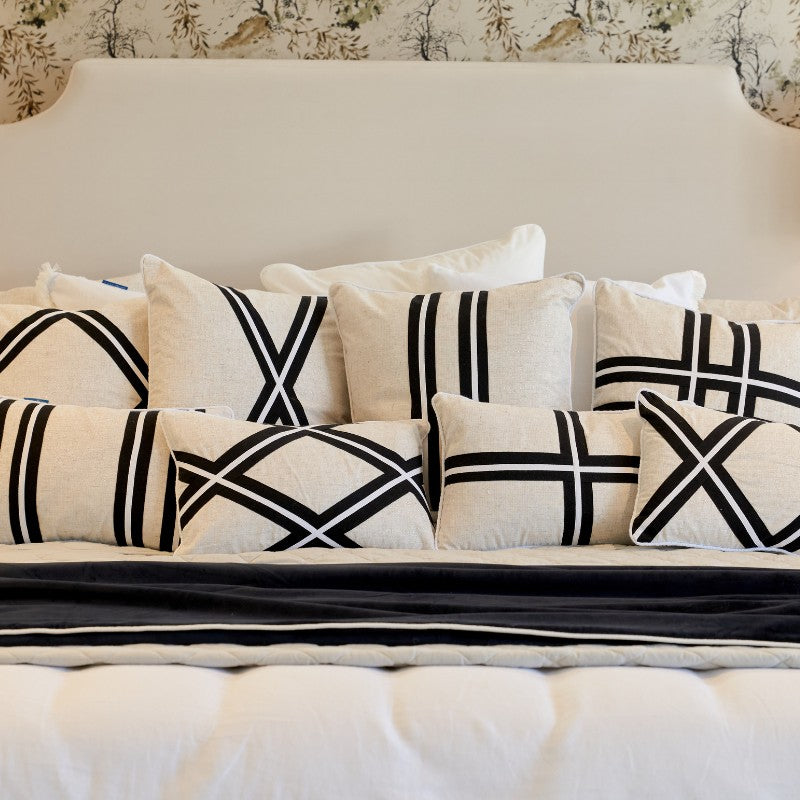 MILROY Black Stripes and Silver Jute Cushion Cover | Mirage Haven 