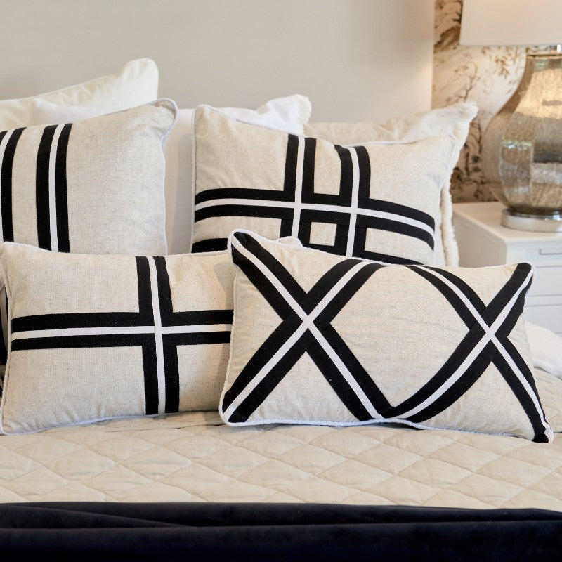 MILROY Black Stripes and Silver Jute Cushion Cover | Mirage Haven 