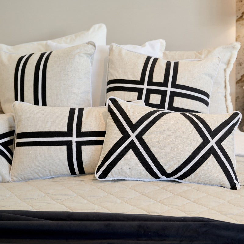 MILROY Black Stripes and Silver Jute Cushion Cover | Mirage Haven 
