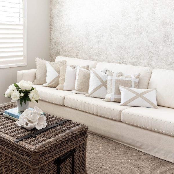 EASTWOOD Linen and White Criss Cross Cushion Cover | Mirage Haven  