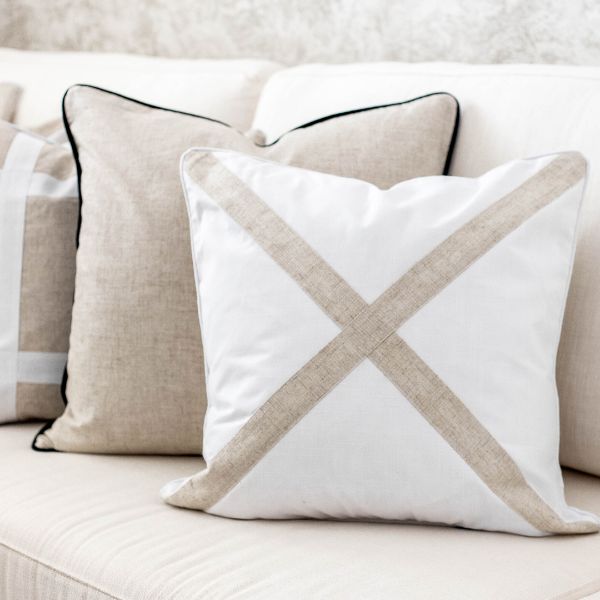 EASTWOOD Silver Polylinen and White Cross Cushion Cover | Mirage Haven 