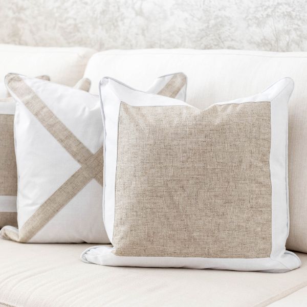  EASTWOOD Silver Linen and White Border Cushion Cover | Mirage Haven 