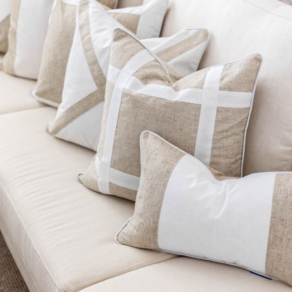 EASTWOOD Silver Linen and White Panel Cushion Cover | Mirage Haven 