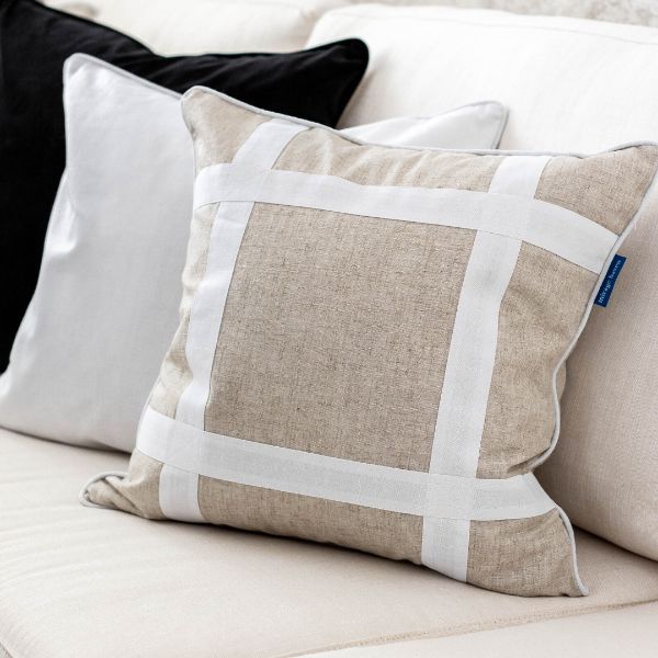 EASTWOOD Linen and White Criss Cross Cushion Cover | Mirage Haven  