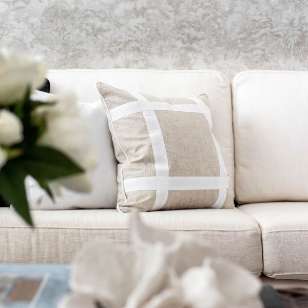 EASTWOOD Linen and White Criss Cross Cushion Cover | Mirage Haven  