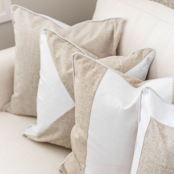EASTWOOD Silver Linen and White Panel Cushion Cover | Mirage Haven 