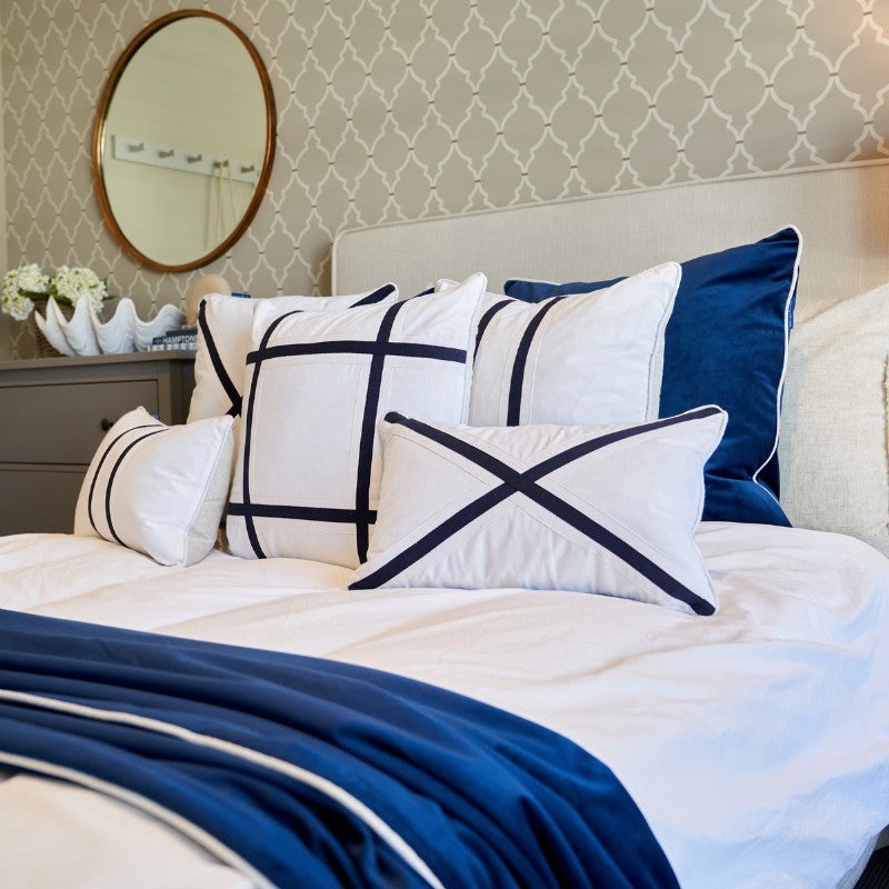 NORTH CAPE Dark Blue and White Cross Cushion Cover | Mirage Haven 