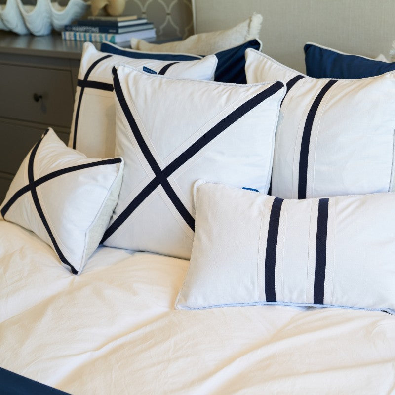NORTH CAPE Dark Blue and White Twin Strip Cushion | Mirage Haven 