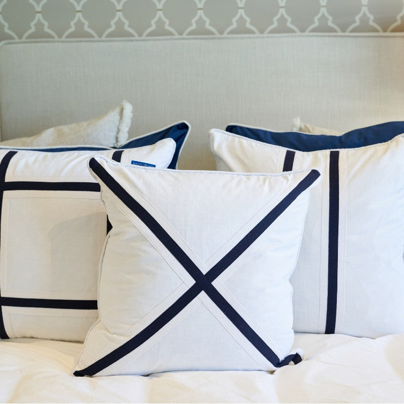 NORTH CAPE Dark Blue and White Cross Cushion Cover | Mirage Haven 