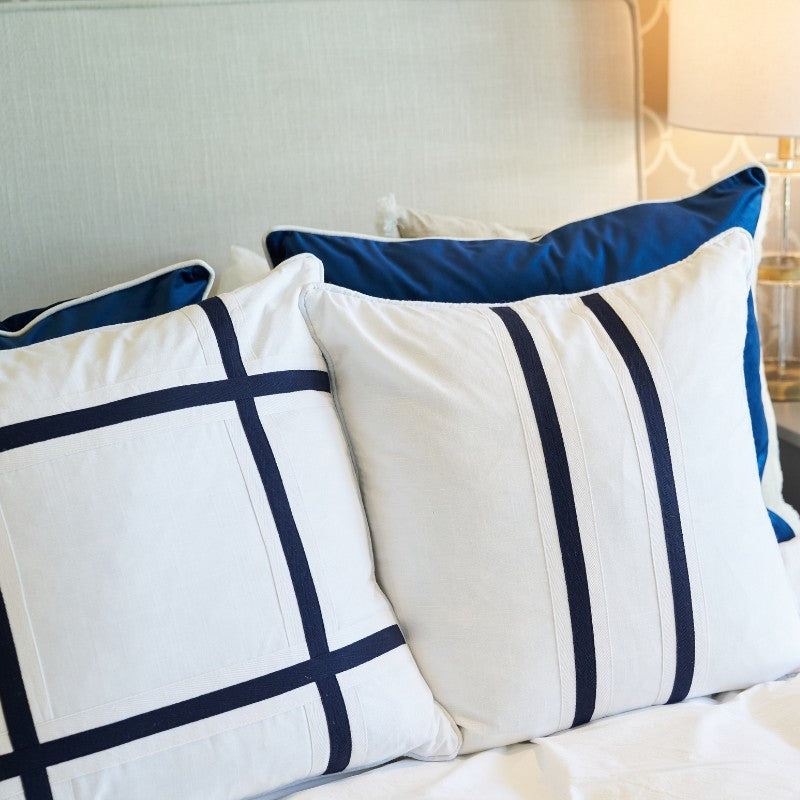 NORTH CAPE Dark Blue and White Twin Strip Cushion | Mirage Haven 