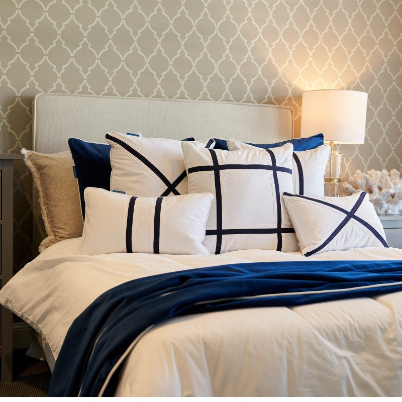 NORTH CAPE Dark Blue and White Twin Strip Cushion | Mirage Haven 